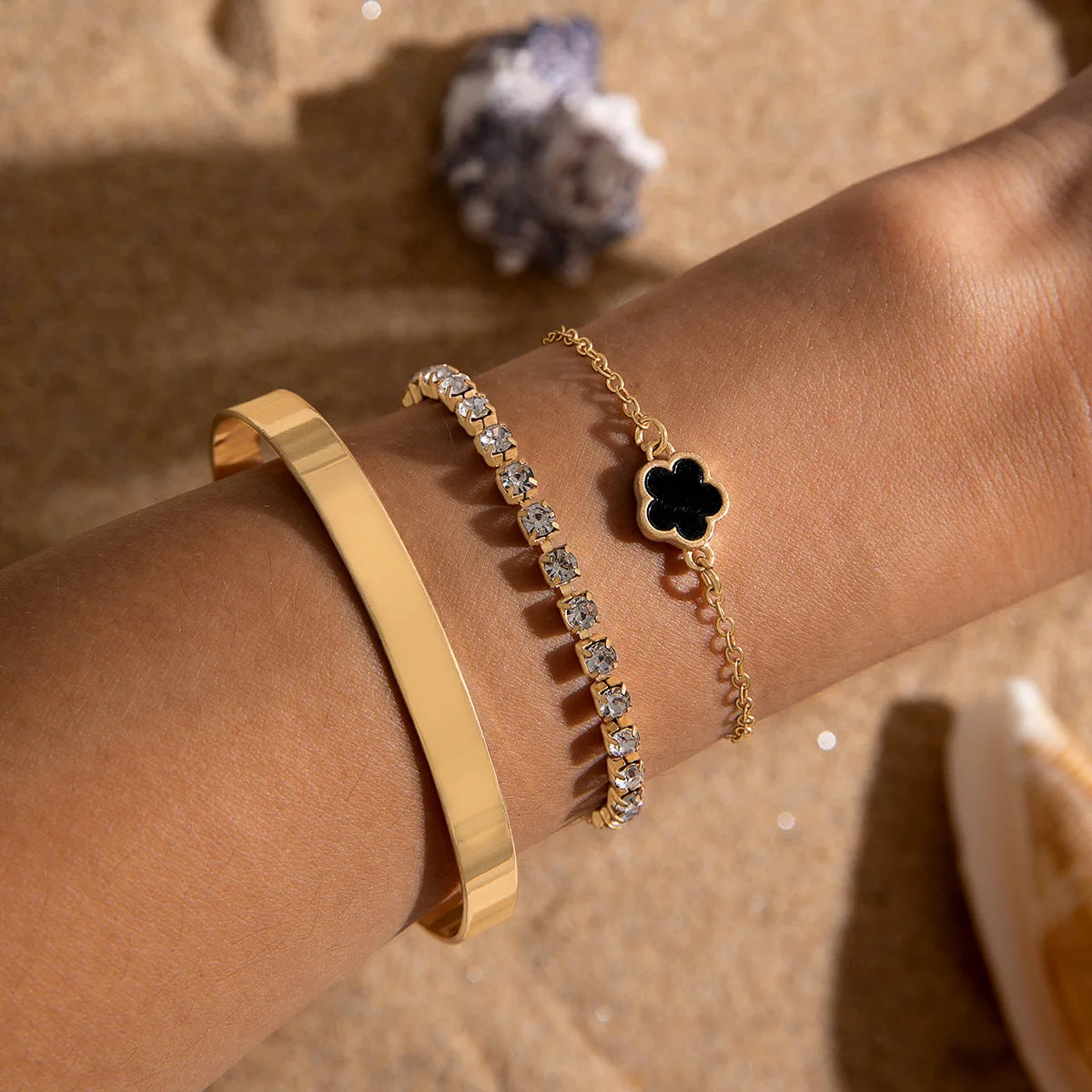 3 unids/set Bohemia minimalismo Metal Rhinestone cadena pulsera conjunto para mujer brazalete de Metal Color oro joyería regalos