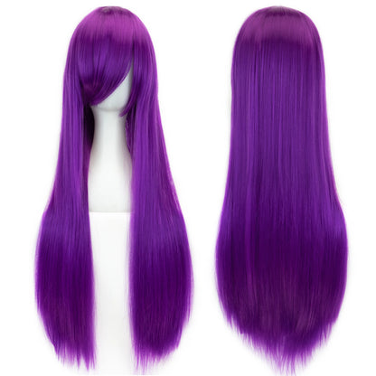 Soowee, pelo sintético de 80cm de largo, pelucas de Cosplay blancas y moradas, peluca recta de pelo negro para fiesta, peluca para mujer.