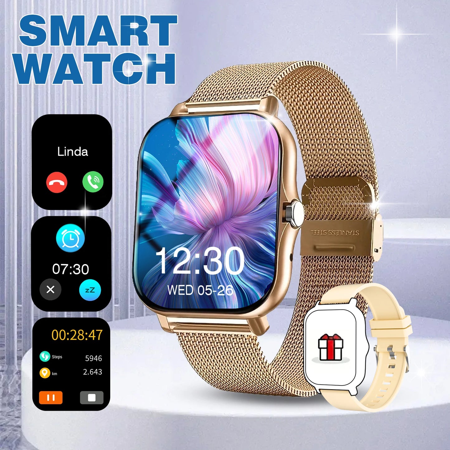 Reloj inteligente Reloj inteligente deportivo multifuncional, llamadas inalámbricas, esferas de reloj personalizadas, control de música