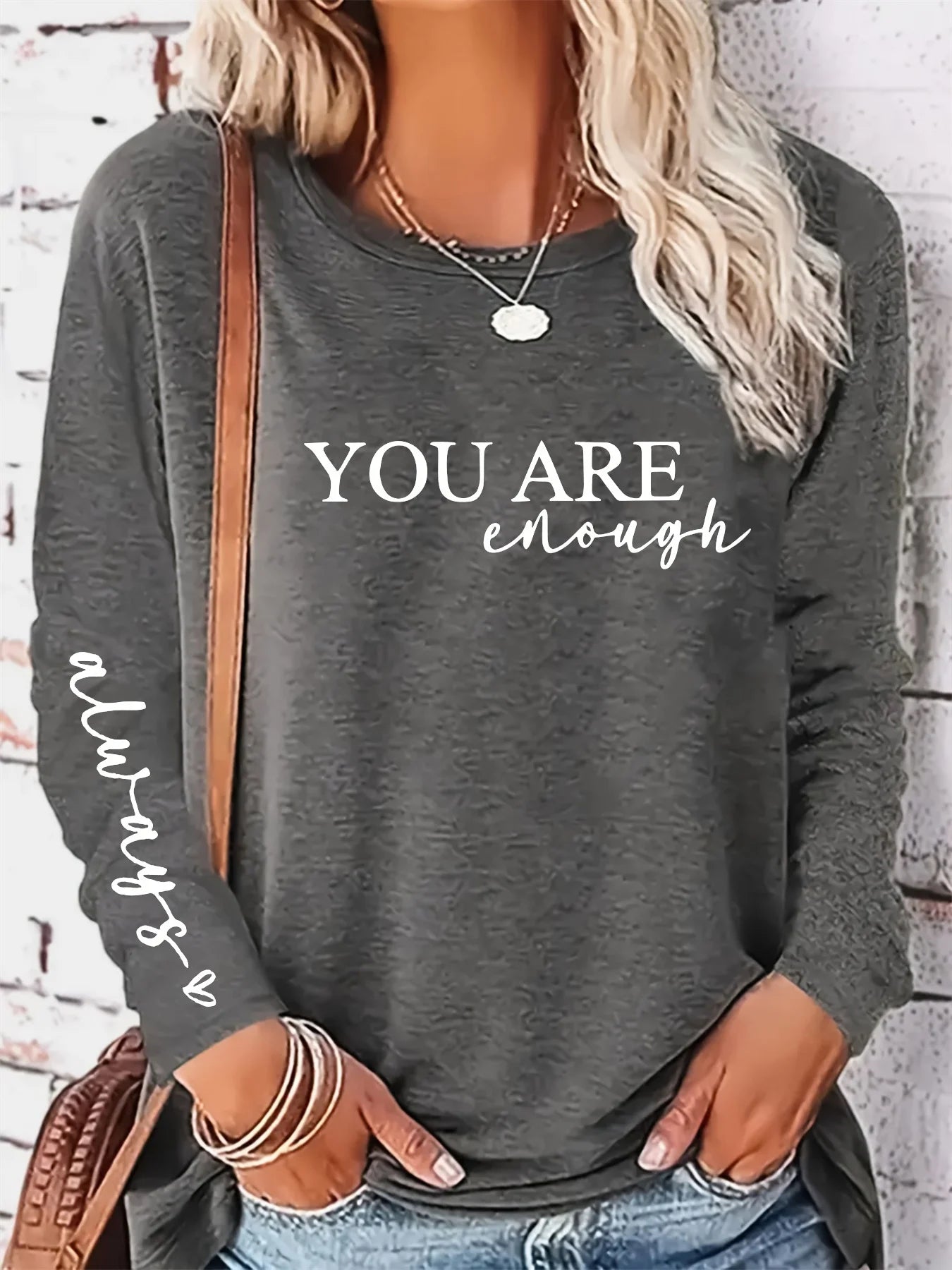 Camiseta holgada informal de algodón 100% para primavera y otoño para mujer, camiseta de manga larga con cuello redondo y estampado.