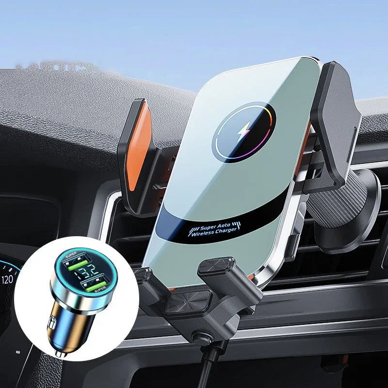 UYUXIO-Adaptador de cargador de coche inalámbrico con sujeción automática, soporte de teléfono para coche con ventilación de aire de carga súper rápida para iPhone 16 15 Pro Max Samsung