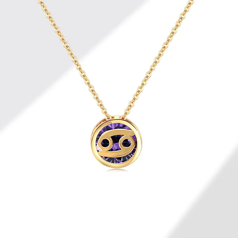 Collares con colgante de 12 constelaciones ahuecados de doble cara Retro para mujer, gargantilla de piedra natal con diamantes de imitación de cristal, signo del zodiaco