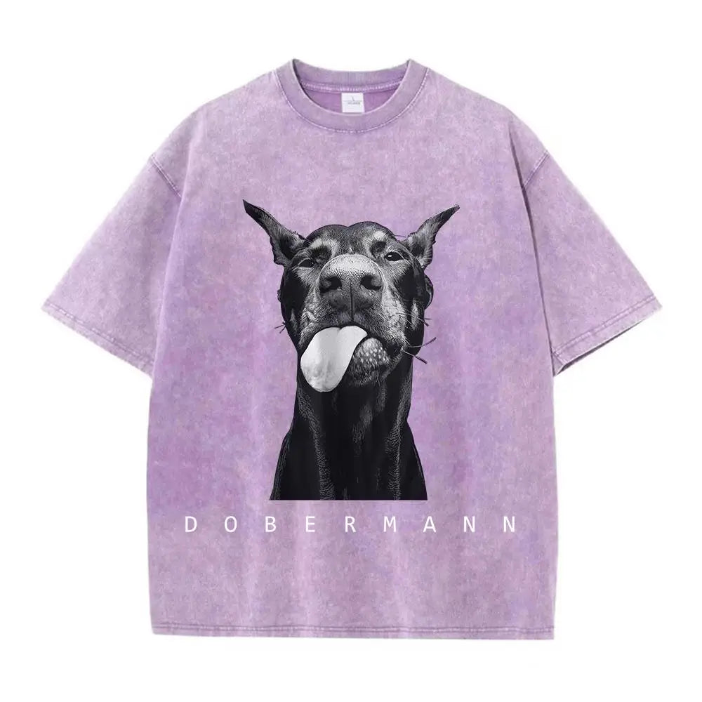 Women's washed cotton T-shirts, short sleeve and round neck
