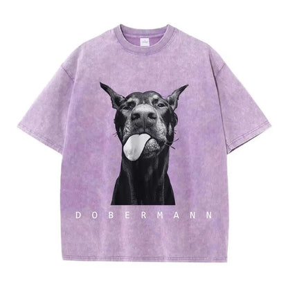 Women's washed cotton T-shirts, short sleeve and round neck