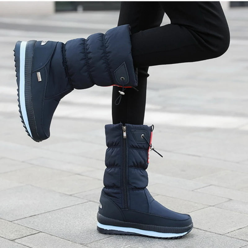 Botas de nieve cálidas a la moda para Mujer, Botas de invierno con plataforma, Botas antideslizantes impermeables, Botas de piel de felpa a media pantorrilla, Botas para Mujer