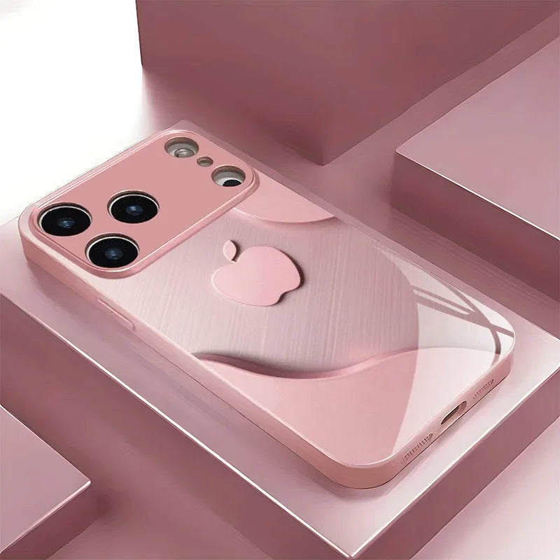 Luxury Light Pink Metallic Paint Glass Phone Case for iPhone 17 16 15 14 13 12 11 Pro Max Plus 17Air 16E