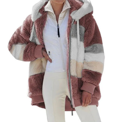 Chaqueta de gran tamaño para mujer, ropa de calle con capucha y bolsillo de felpa cálida, abrigo holgado para mujer, ropa femenina.