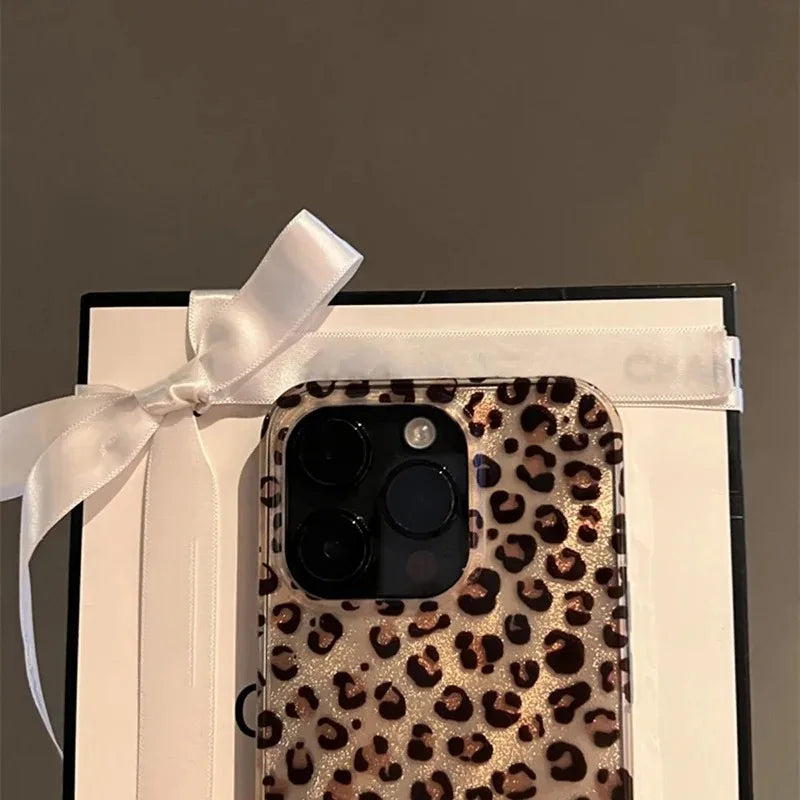 Leopard Print Clear Phone Case for iPhone 16 15 14 13 12 11 Pro Max 16E XS XR X 7 8 Plus SE, Shockproof Silicone Soft Cover