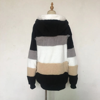 Chaqueta de gran tamaño para mujer, ropa de calle con capucha y bolsillo de felpa cálida, abrigo holgado para mujer, ropa femenina.