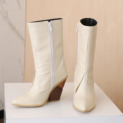 Botas De Mujer Botas De diseñador Mujer moda Sexy tacones altos puntiagudos cremallera lateral Botas cortas zapatos De plataforma talla grande 48 4005