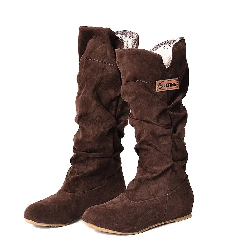 Botas de nieve de tubo medio para mujer, zapatos de mujer de talla grande con gancho de hilo de algodón hueco, encaje esmerilado, novedad.
