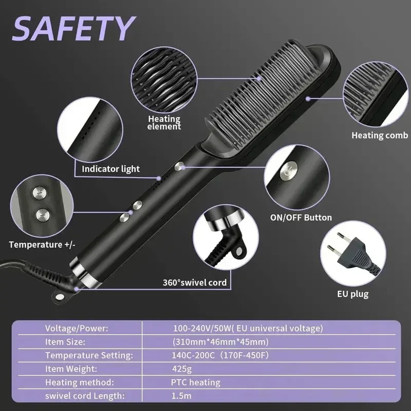 Plancha de pelo multifuncional para el cuidado Personal, alisador de pelo profesional de calentamiento rápido, peine caliente eléctrico