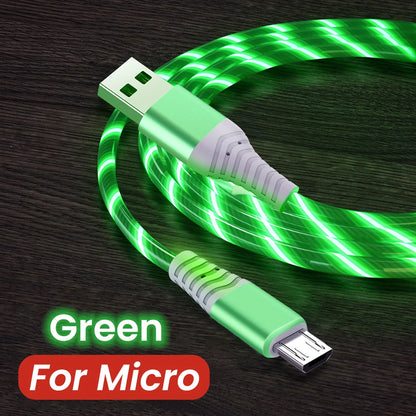 MVQF 5A Fast Charging Cable, Luminous LED Cable, Micro USB TypeC Data Cable, Flowing Streamer Light, USB C LED Cable for Huawei Xiaomi.