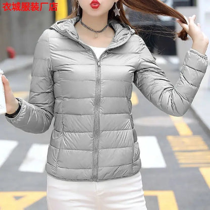 Nueva Chaqueta de Plumón con Capucha para Mujer, Corta, uesa, Cálida, Informal, ra, Estilo Coreano, Diseño Simple