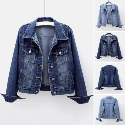 Chaqueta vaquera para mujer, chaqueta con solapa en el pecho y un solo pecho, abrigo corto ajustado de manga larga, chaquetas vaqueras Retro para mujer, prendas de vestir exteriores