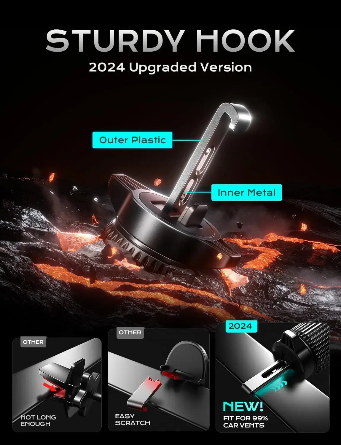 UYUXIO-Adaptador de cargador de coche inalámbrico con sujeción automática, soporte de teléfono para coche con ventilación de aire de carga súper rápida para iPhone 16 15 Pro Max Samsung