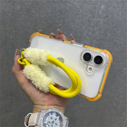 Armadura de parachoques híbrida transparente con correa para la muñeca para iPhone 15 11 12 13 14 16 Pro Max Plus X XS XR cubierta de bolsa de aire a prueba de golpes.