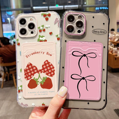 Soft Card Holder Phone Case for iPhone 13, 11, 16e, 15, 12, 14, 17, 16 Pro Max, 7 Plus, XR SE, Clear Aesthetic Flower Cover