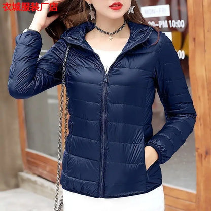 Nueva Chaqueta de Plumón con Capucha para Mujer, Corta, uesa, Cálida, Informal, ra, Estilo Coreano, Diseño Simple
