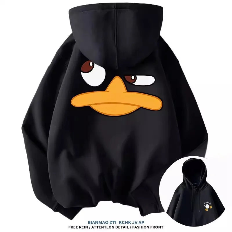 Sudadera con capucha de gran tamaño con diseño de pato de dibujos animados para hombre y mujer, Top informal cálido para deportes al aire libre diarios, Otoño e Invierno