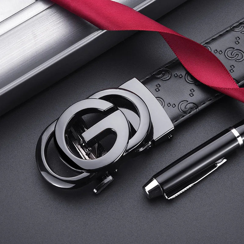 Cinturón de lujo para hombre y mujer, cinturón con hebilla automática para hombre, cinturón de cuero genuino de alta calidad, cinturón de negocios con diseño impreso para hombre