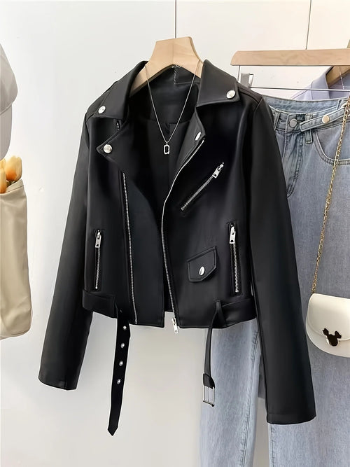 Chaqueta ajustada de cuero de motocicleta Pu Retro americana corta para mujer de primavera y otoño