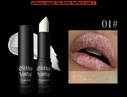 Lápiz labial con purpurina de 7 colores, resistente al agua, de larga duración, diamante nacarado, metálico, brillo de labios negro, maquillaje de labios para mujer, cosmético