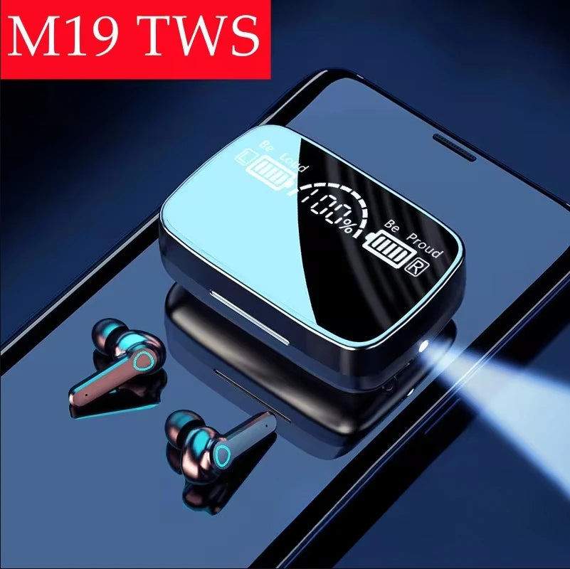 M19 TWS Headphones, Smart Touch Control, Wireless, Bluetooth-compatible Earbuds, Waterproof LED Display with Microphone