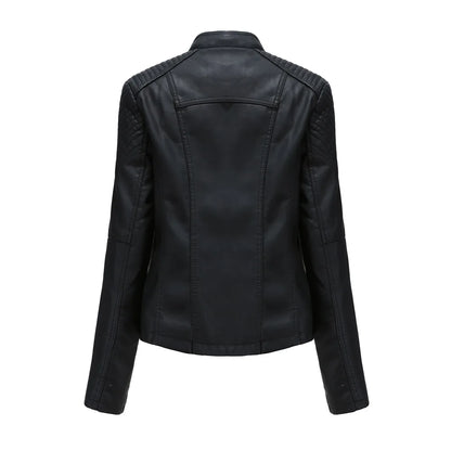 Chaqueta de cuero sintético para mujer, abrigo corto ajustado con cuello levantado y cremallera, ropa de calle para motorista, novedad de primavera y otoño.