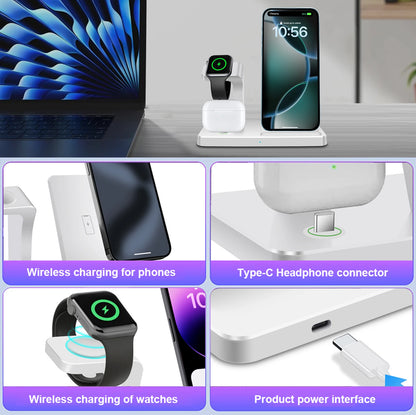 Cargador inalámbrico 3 en 1 para iPhone 16, 15, 14, 13, 12 Pro Max, estación de carga rápida para iWatch 10, 9, 8, Airpods 3, soporte de inducción