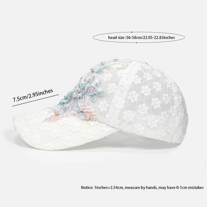 Gorra de béisbol de mujer transpirable ahuecada de encaje sombrero elegante bordado blanco