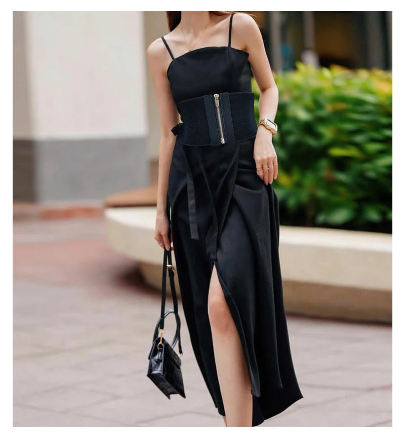 Cinturones elásticos anchos de diseñador a la moda para mujer, vestido femenino de alta calidad, cinturón de corsé negro, fajas elásticas