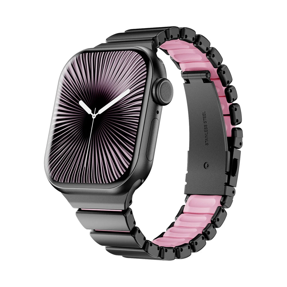 Correa de Acero Inoxidable para Apple Watch Series 10 11 42mm, Correa de Goma para Mujer para Iwatch 9 8 7 41mm 6 5 4 3 2 1 40mm 38mm