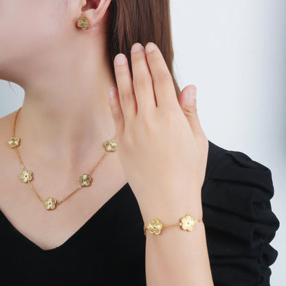 Pulsera clásica de acero inoxidable para mujer, brazalete ajustable de cinco flores, joyería de fiesta a la moda.