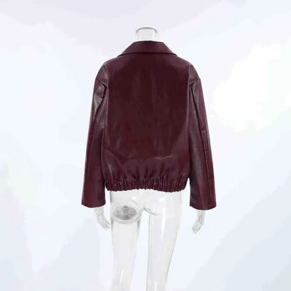 Autumn Winter Retro Leather Jacket 2026 New Women's PU Leather Jacket Short Lapel Motorcycle Loose Coat Women's Biker Leather Coat