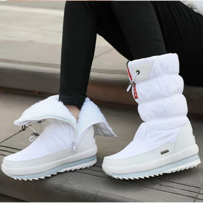 Botas de nieve cálidas a la moda para Mujer, Botas de invierno con plataforma, Botas antideslizantes impermeables, Botas de piel de felpa a media pantorrilla, Botas para Mujer