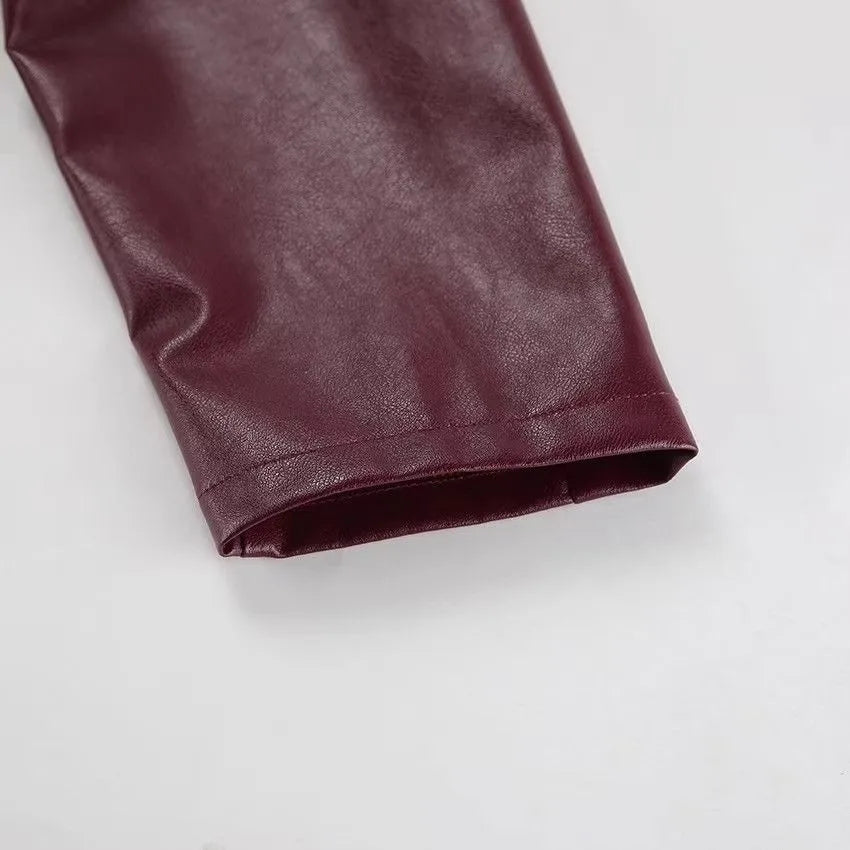 Autumn Winter Retro Leather Jacket 2026 New Women's PU Leather Jacket Short Lapel Motorcycle Loose Coat Women's Biker Leather Coat