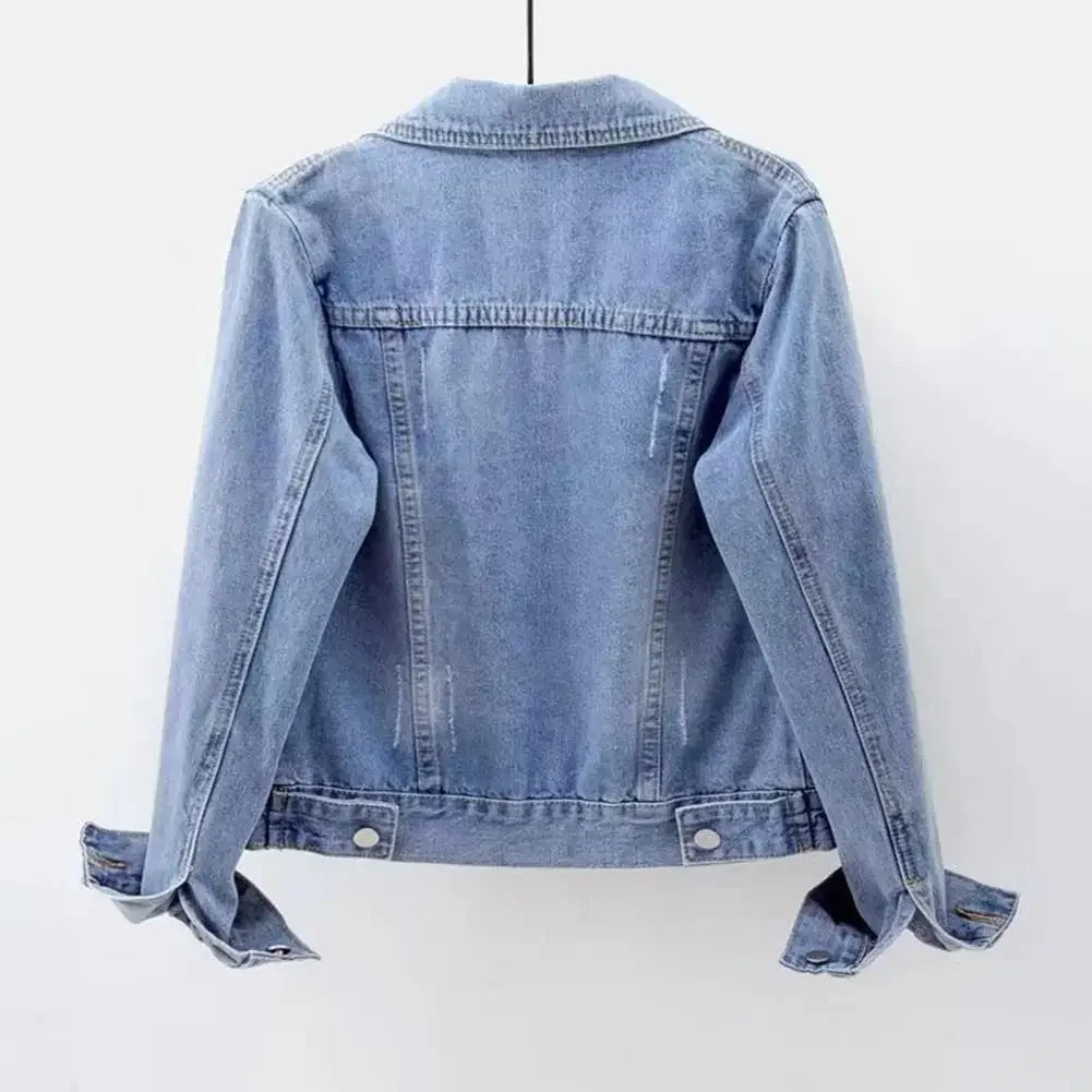 Chaqueta vaquera para mujer, chaqueta con solapa en el pecho y un solo pecho, abrigo corto ajustado de manga larga, chaquetas vaqueras Retro para mujer, prendas de vestir exteriores