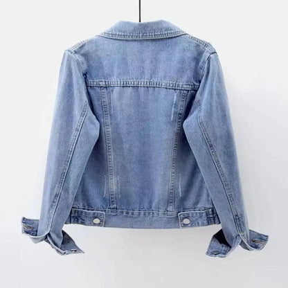 Chaqueta vaquera para mujer, chaqueta con solapa en el pecho y un solo pecho, abrigo corto ajustado de manga larga, chaquetas vaqueras Retro para mujer, prendas de vestir exteriores