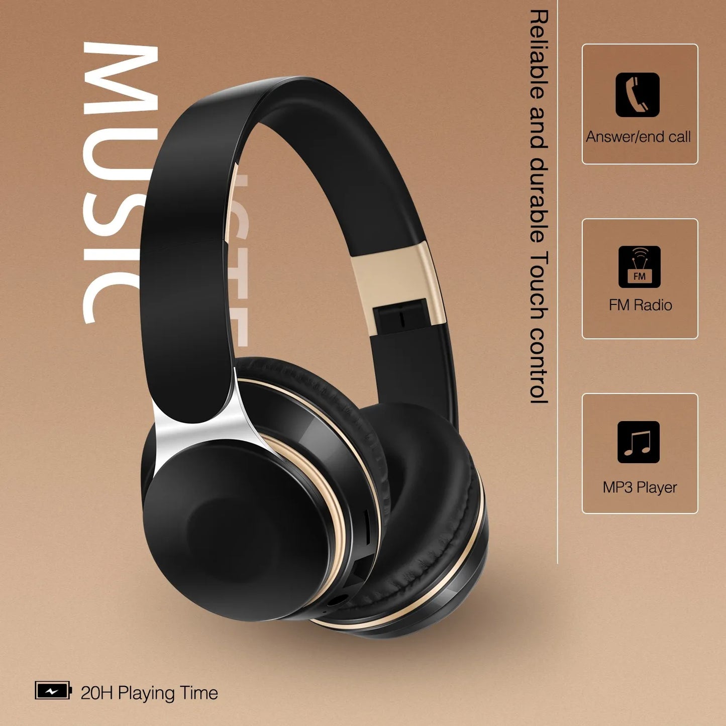 Bluetooth 2026 Wireless Headphones, On-Ear Stereo Headset with SD Card Support and Microphone for iPhone, Samsung, and Tablets