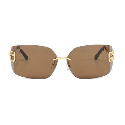 Gafas sin montura de lujo de Metal Funky para mujer, gafas clásicas con remaches de diseñador de marca, gafas de curvas con gradiente rectangular para mujer