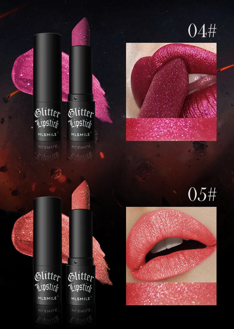 Lápiz labial con purpurina de 7 colores, resistente al agua, de larga duración, diamante nacarado, metálico, brillo de labios negro, maquillaje de labios para mujer, cosmético