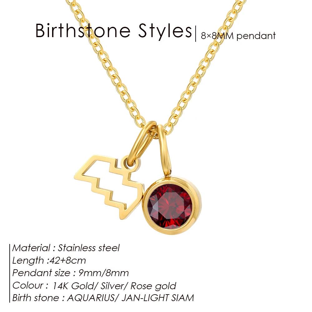 EManco - Birthstone Constellation Double Pendant Necklace, 12 Zircon Stainless Steel Jewelry, DIY Necklace.