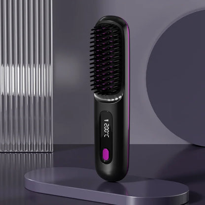 Cepillo alisador de pelo con pantalla LCD, alisador de carga USB inalámbrico, Mini cepillo alisador portátil para viajes en casa