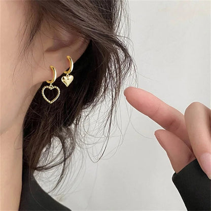 Pendientes coreanos de Metal en forma de corazón, pendientes colgantes en la espalda con perlas de cola de pez para mujeres y niñas, regalo de joyería elegante de cristal 2024