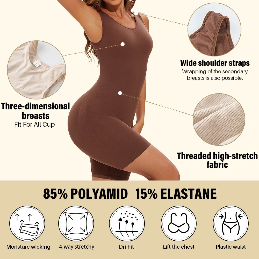 POKARLA Bodysuits sexys de cobertura total, faja moldeadora de muslos, mono moldeador de hombros anchos, faja sin costuras, adelgazante.