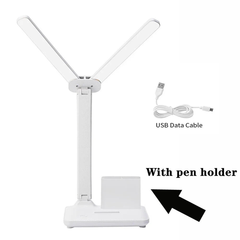 Lámpara de escritorio LED, lámpara de mesa plegable táctil regulable por USB con calendario, reloj de temperatura, luz nocturna para estudio, lámpara de lectura