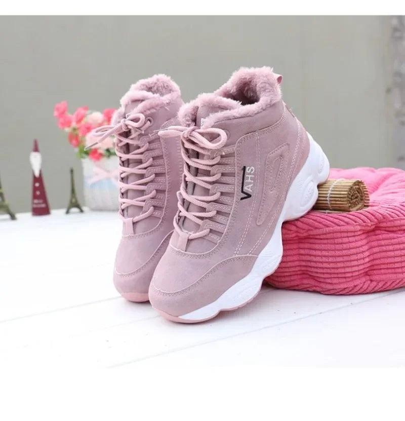 New Women's Thick-Soled Winter Sneakers, Warm Velvet Cotton Shoes, Height-Increasing Non-Slip Platform Shoes, Women's Snow Boots