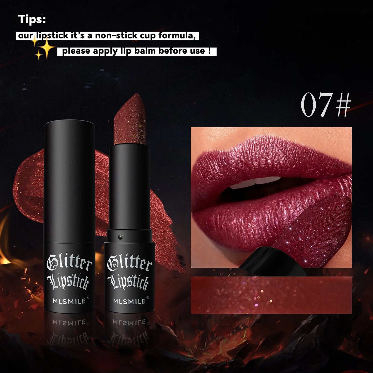 Lápiz labial con purpurina de 7 colores, resistente al agua, de larga duración, diamante nacarado, metálico, brillo de labios negro, maquillaje de labios para mujer, cosmético