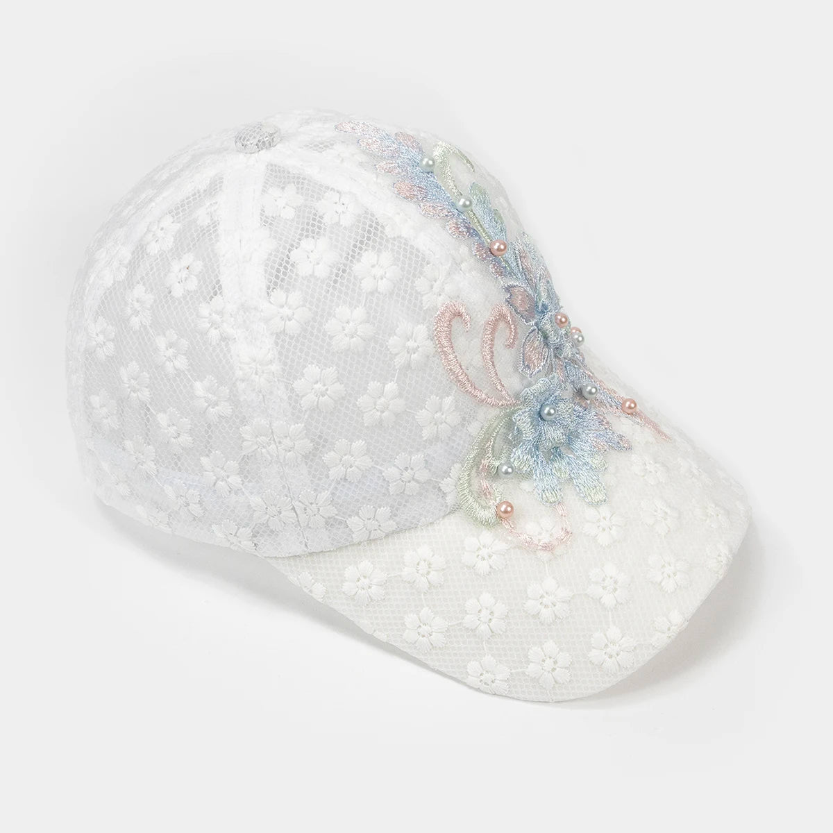 Gorra de béisbol de mujer transpirable ahuecada de encaje sombrero elegante bordado blanco